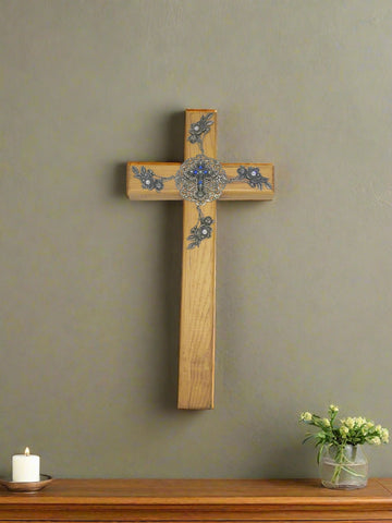 Majestic Blue Wooden Wall Cross 24"