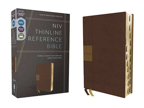 NIV Thinline Reference Bible, Comfort Print--soft leather-look, Brown Indexed