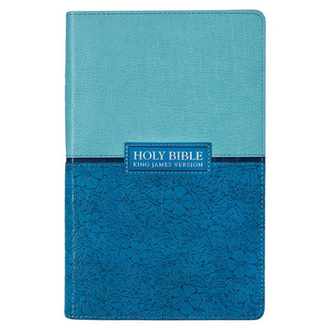 KJV Giant Print Two-Tone Floral/Solid Teal Blue