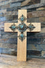 Quarter Sawn Oak 11" Wall or Table Cross Jeweled - "Led with Heart"