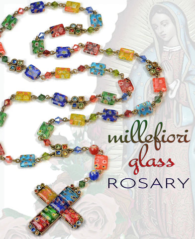 Candy Glass Square Rosary Cross Pendant