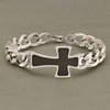 Stainless Steel Polished Black Carbon Fiber Inlay Cross 8.5in Bracelet