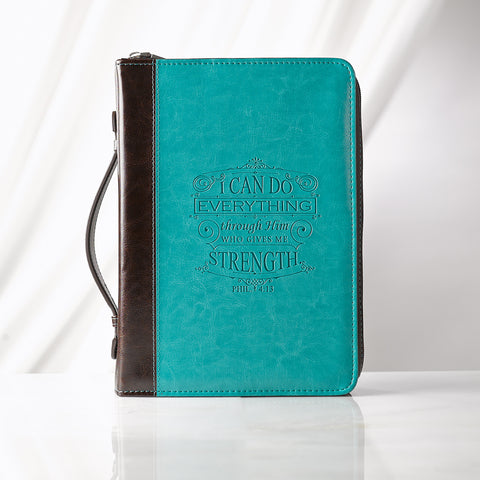 I Can Do Everything in Turquoise and Brown Philippians 4:13 Bible Cover
