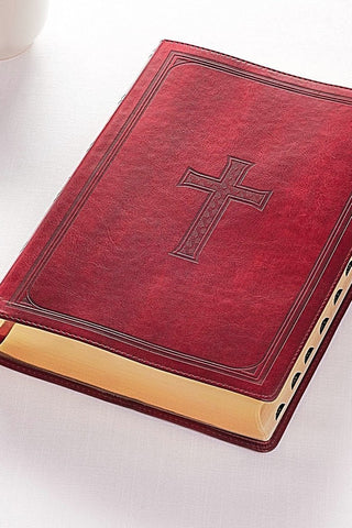 KJV Super Giant Print Thumb Index Bible Burgundy Cross Design