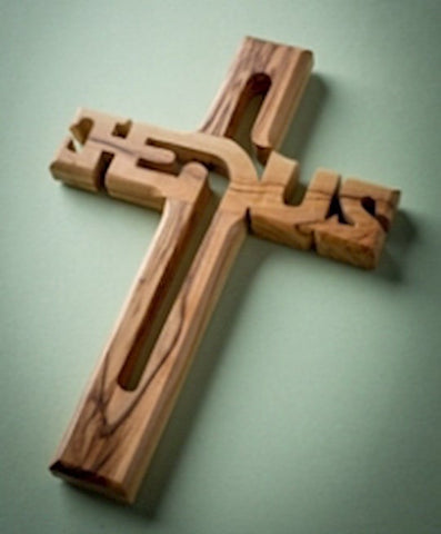 Cross-Olive Wood-Wall-Large Jesus (8")