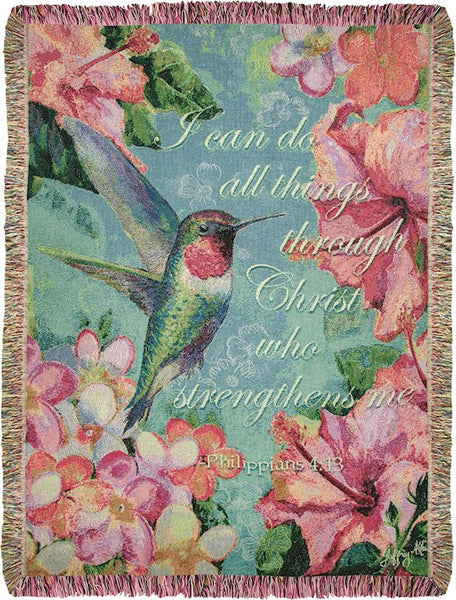 Throw-Hummingbird Hibiscus/I Can Do All Things... Tapestry (50" x 60")