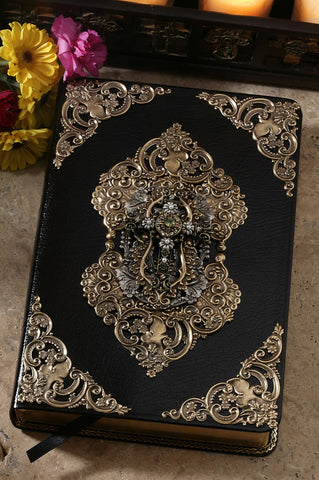 KJV Jeweled Peridot-Color Stone Cross with Faux Pearl-Black Leather Bible
