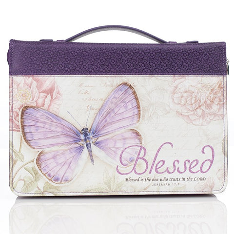 Bible Cover-Butterfly Blessed/Jeremiah 17:7-Purple XLG