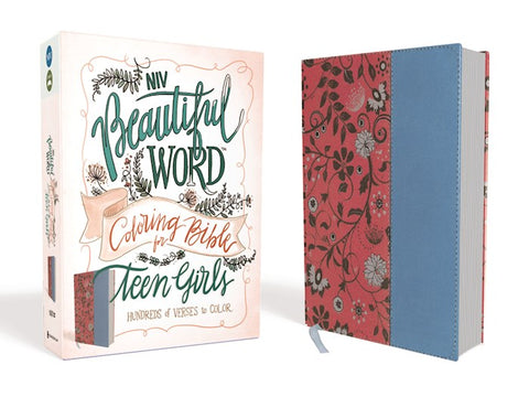 NIV Beautiful Word Coloring Bible For Teen Girls-Cranberry/Blue Leathersoft Hundreds Of Verses To Color