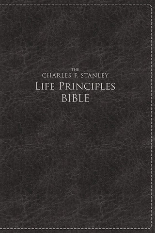 NKJV Charles Stanley Life Principles Bible/Large Print-Rich Black LeatherSoft Indexed