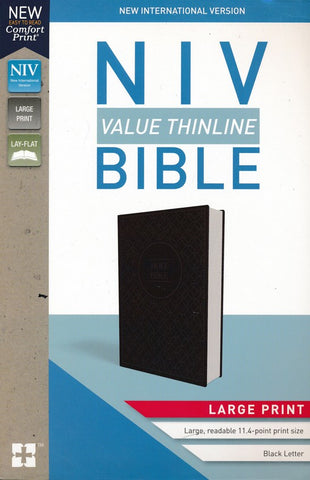 NIV Value Thinline Bible/Large Print Charcoal/Black Leathersoft with Holy Bible Geo Pattern