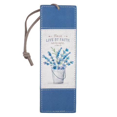 Bookmark-Live By Faith-LuxLeather-Blue Floral