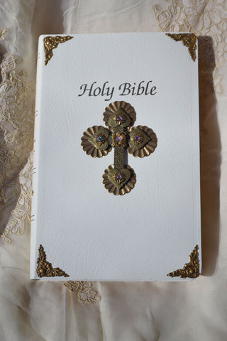 NAB Jeweled Pink First Communion Bible - White