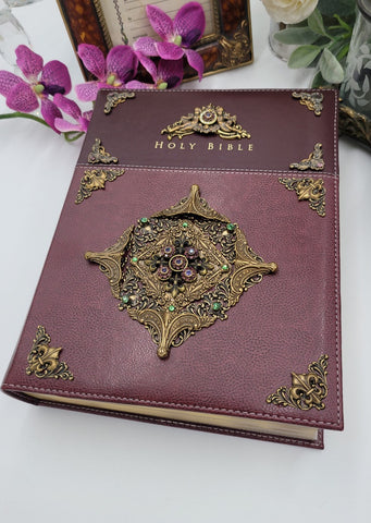 Jeweled Fleur de Lis Crystal Large Print Family Bible NIV