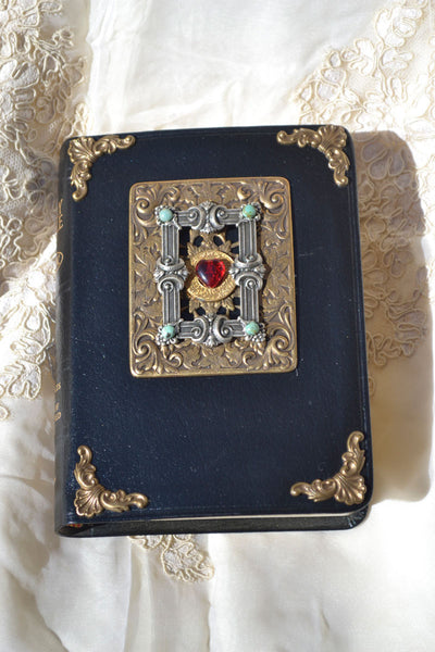 Jeweled Sacred Heart Leather Bible Compact Edition - Choice of NKJV or KJV