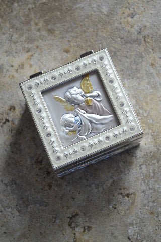 Guardian Angel with Lamp Sterling Silver Keepsake Box