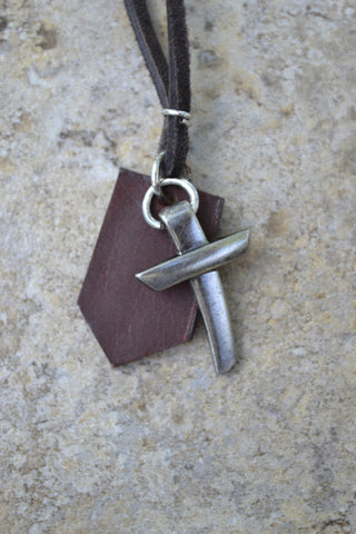2 Piece Pewter Nail Cross on Leather - Leather Necklace