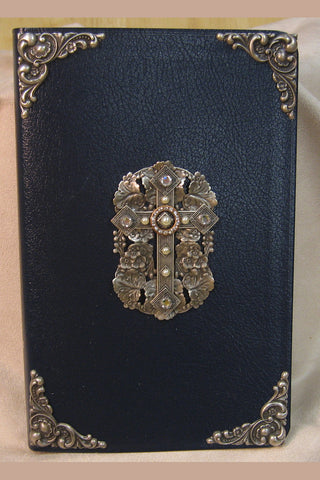 KJV Decorated Bible Diamond Shape Cross with Faux Pearl- Black