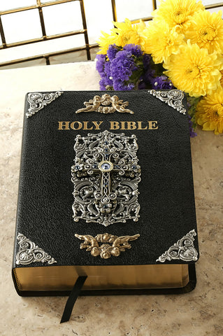 NAB Catholic Jeweled Sapphire Crystal Cross Large Print Leather Bible
