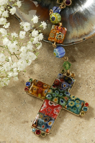 Candy Glass Square Rosary Cross Pendant