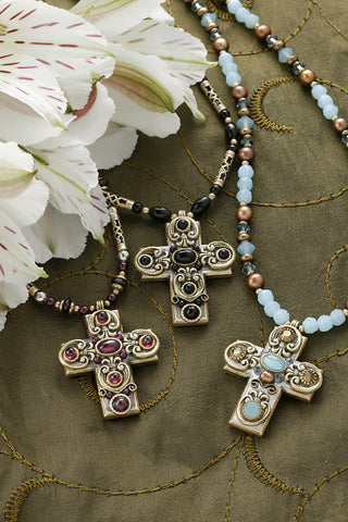 Medium Gemstone Cross Necklace-Choice of 3 Bead Colors