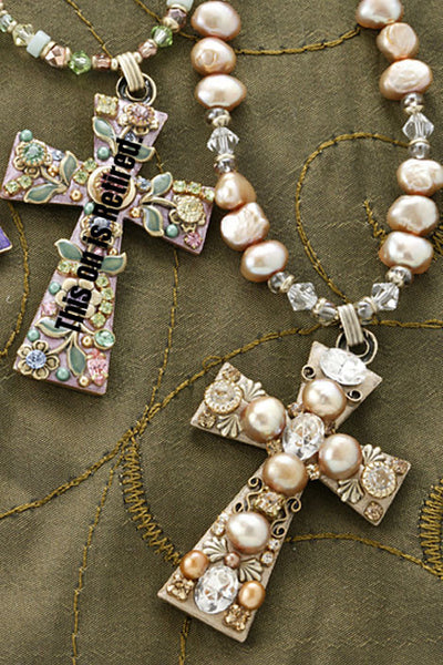 Large Gemstone Cross Necklace - Choice of 4 Bead Colors
