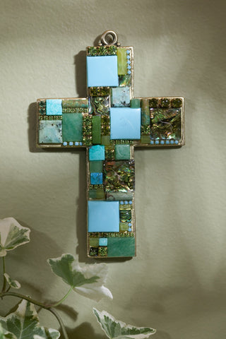 Turquoise, Jade & Abalone Gemstone Wall Cross