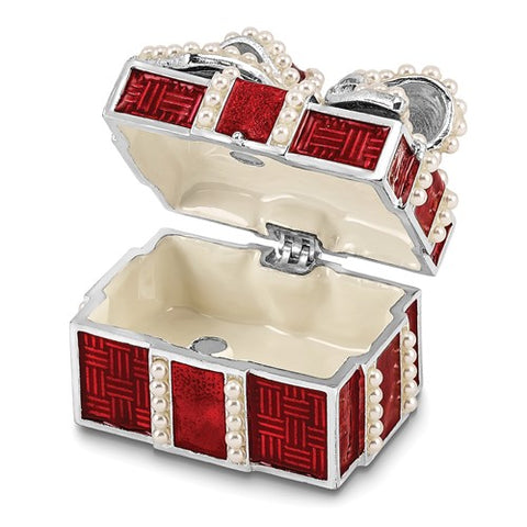 Red Gift Box with Faux Peals Trinket Box with Matching 18 Inch Necklace
