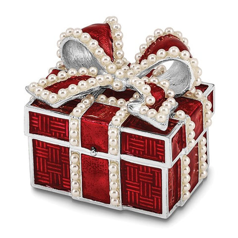 Red Gift Box with Faux Peals Trinket Box with Matching 18 Inch Necklace