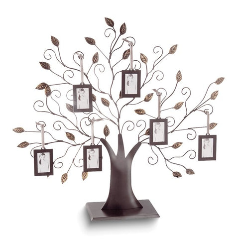 Brown Finish Metal Family Tree with 6 Hanging Wallet Size Frames