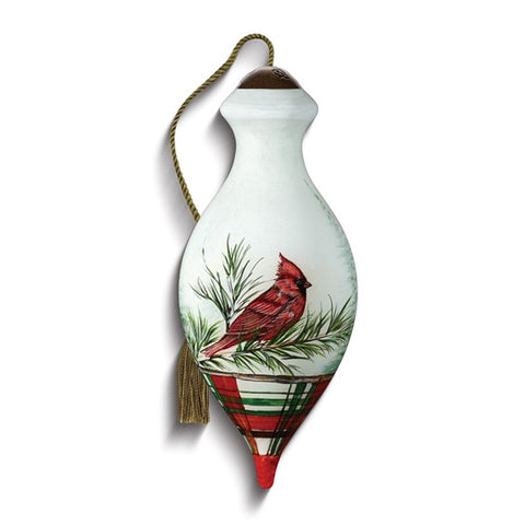 Cardinal With Pine Branch And Plaid Ornament