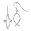 Sterling Silver Cross Ichthus Fish Dangle Earrings