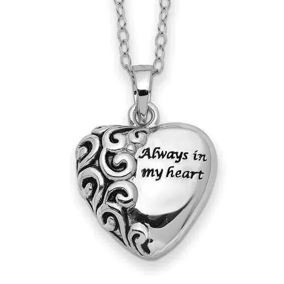 Sterling Silver Antiqued Heart Remembrance Ash Holder 18 Inch Necklace