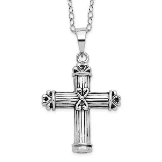 Sterling Silver Rhodium-plated Antiqued Cross Ash Holder 18in Necklace