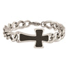 Stainless Steel Polished Black Carbon Fiber Inlay Cross 8.5in Bracelet