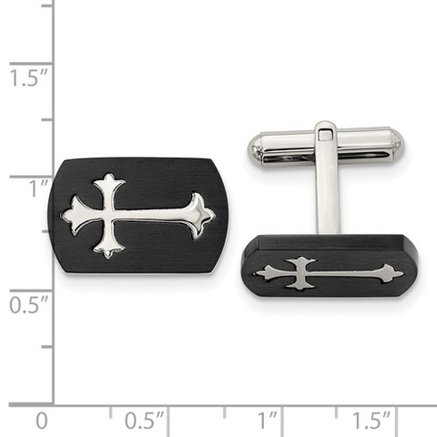 Stainless Steel Brushed and Polished Black IP-plated Cross Cufflinks