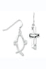 Sterling Silver Cross Ichthus Fish Dangle Earrings