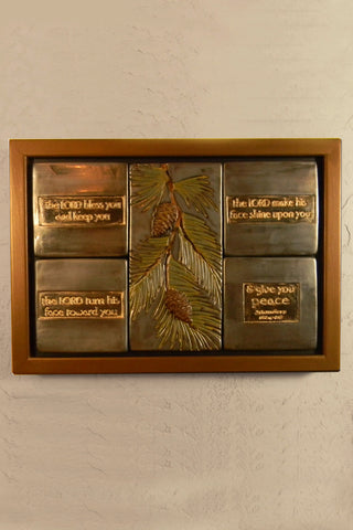Ceramic 4-tile Scripture Plaque - Pinecones