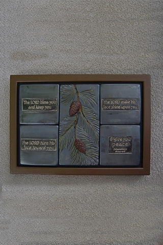 Ceramic 4-tile Scripture Plaque - Pinecones
