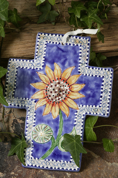Majolica Sunflower Cross Blue