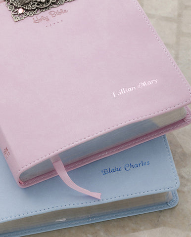 NIV Jeweled Cross Baby Keepsake Bible-Choice of Pink or Blue