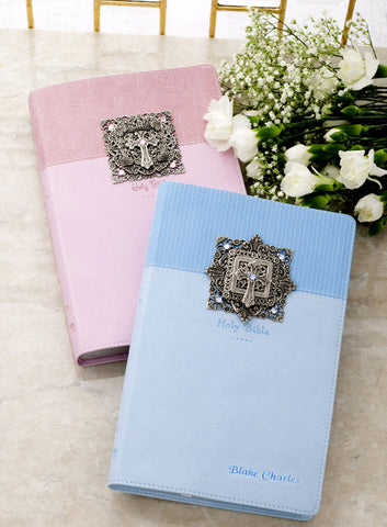 NIV Jeweled Cross Baby Keepsake Bible-Choice of Pink or Blue