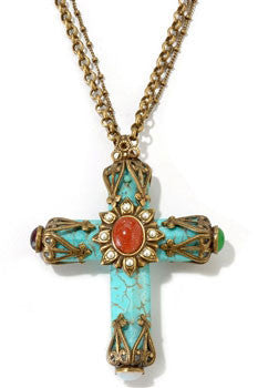 Turquoise Cathedral LARGE Cross Pendant