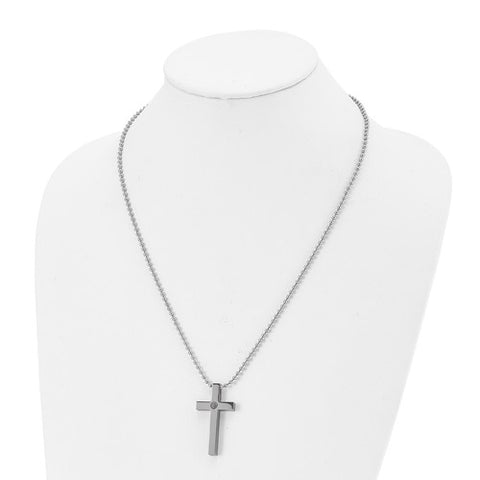 Titanium Polished 1/2pt. Diamond Cross 22in Necklace