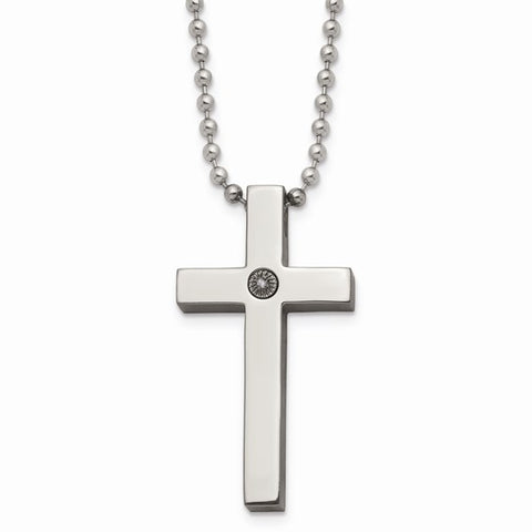 Titanium Polished 1/2pt. Diamond Cross 22in Necklace