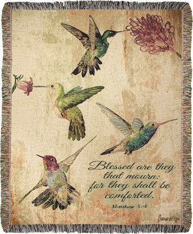 Throw-Hummingbird Floral/Blessed Are They Who Mourn... Tapestry (50" x 60")