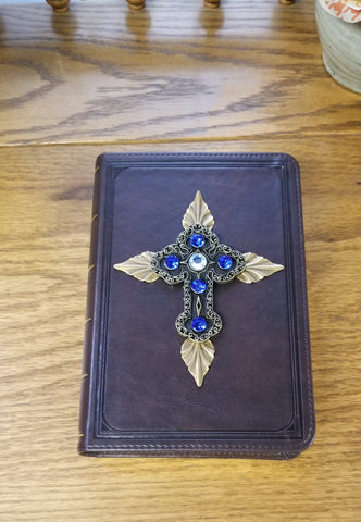KJV Brown with Blue with Leaves Jeweled Compact Bible (pictured on left)