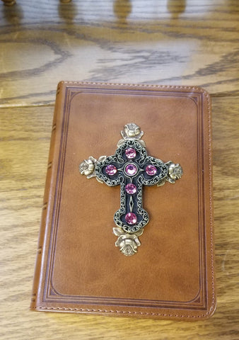 KJV Tan with Pink with Roses Jeweled Compact Bible (pictured on right)