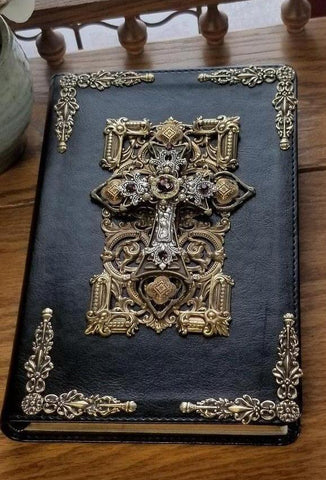 NKJV Jeweled Large Print Bible with Amethyst Crystals - Black