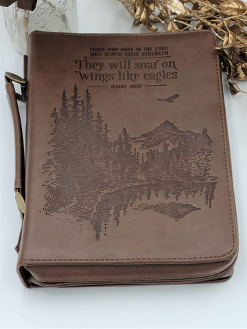 Bible Cover LG Brown Wings Like Eagles Isaiah 40:31